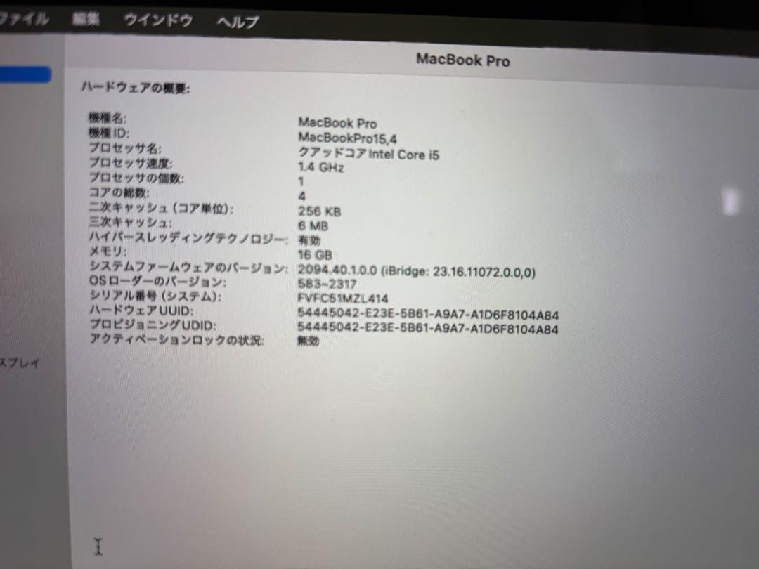 MacBook Pro 13インチ　A2159 2019 16GB 256GB