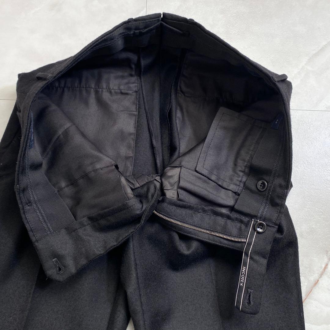 A18385 インコテックス ウールフランネルスラックス スリムフィット 黒44