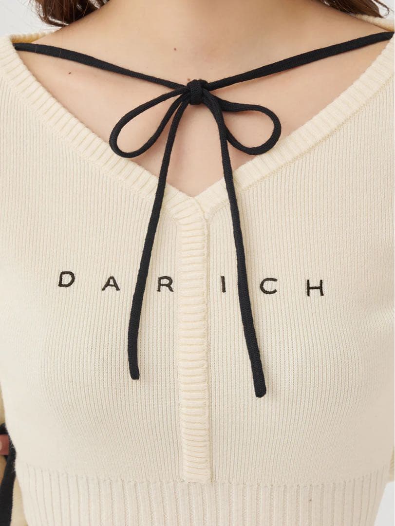 新品 ウエストオープンリボンデザインニットミニワンピース ダーリッチ 黒 フリー