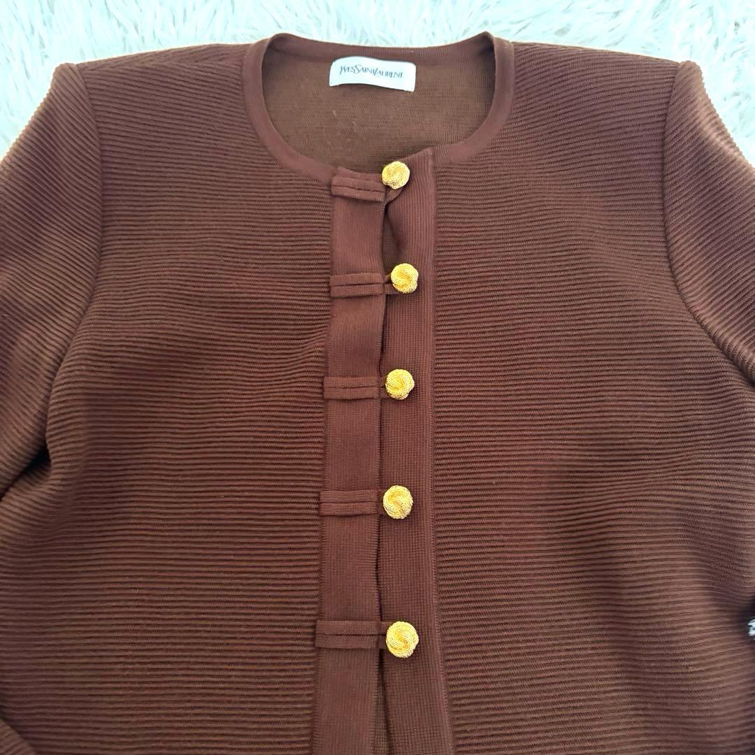 イブサンローラン ノーカラージャケット カシミヤカーディガン金ボタンゴールド金具
