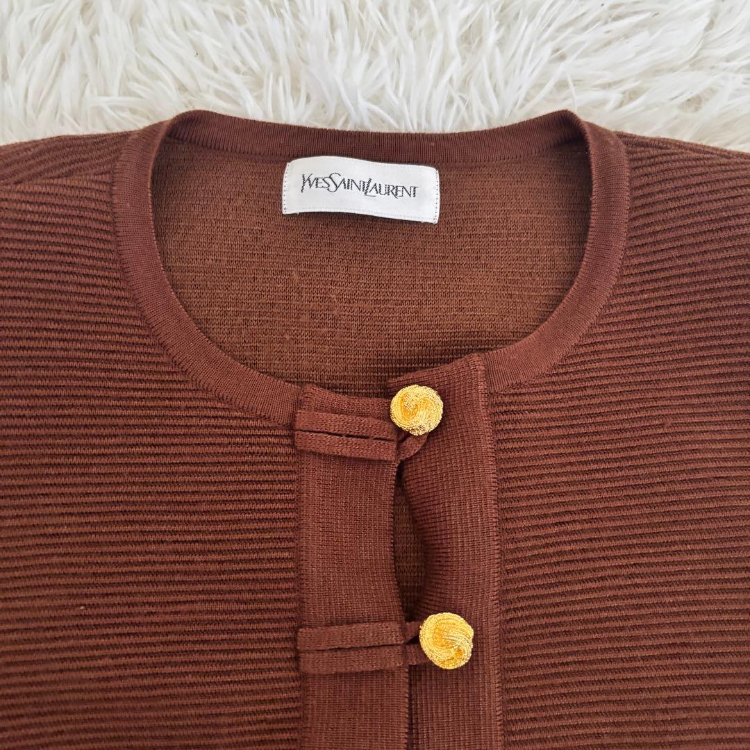 イブサンローラン ノーカラージャケット カシミヤカーディガン金ボタンゴールド金具