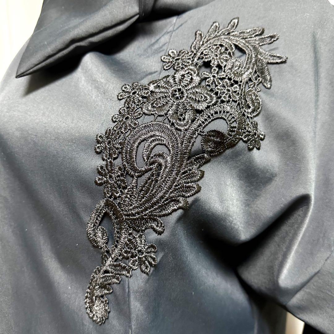 振袖　着物リメイク　ドレス　黒×ラメに薔薇や桜　和柄　ワンピース　ハンドメイド