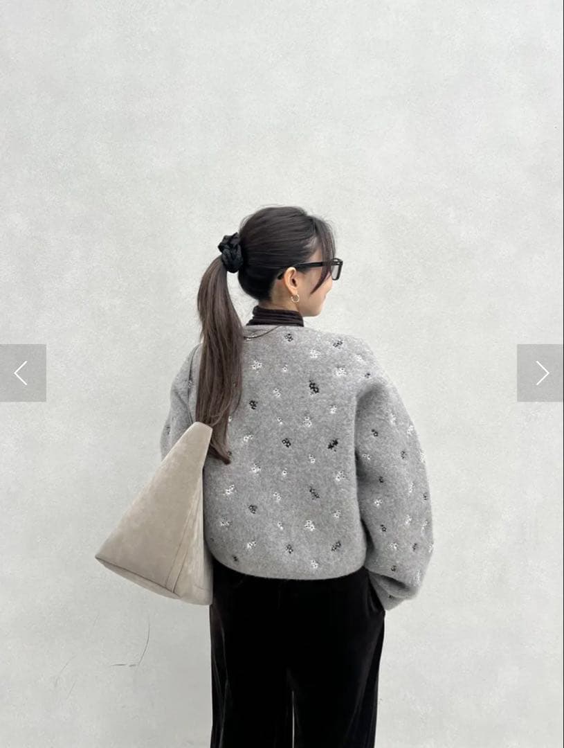 クレドナ CREDONA フラワー エンブロイダリー ニット ジャケット　グレー