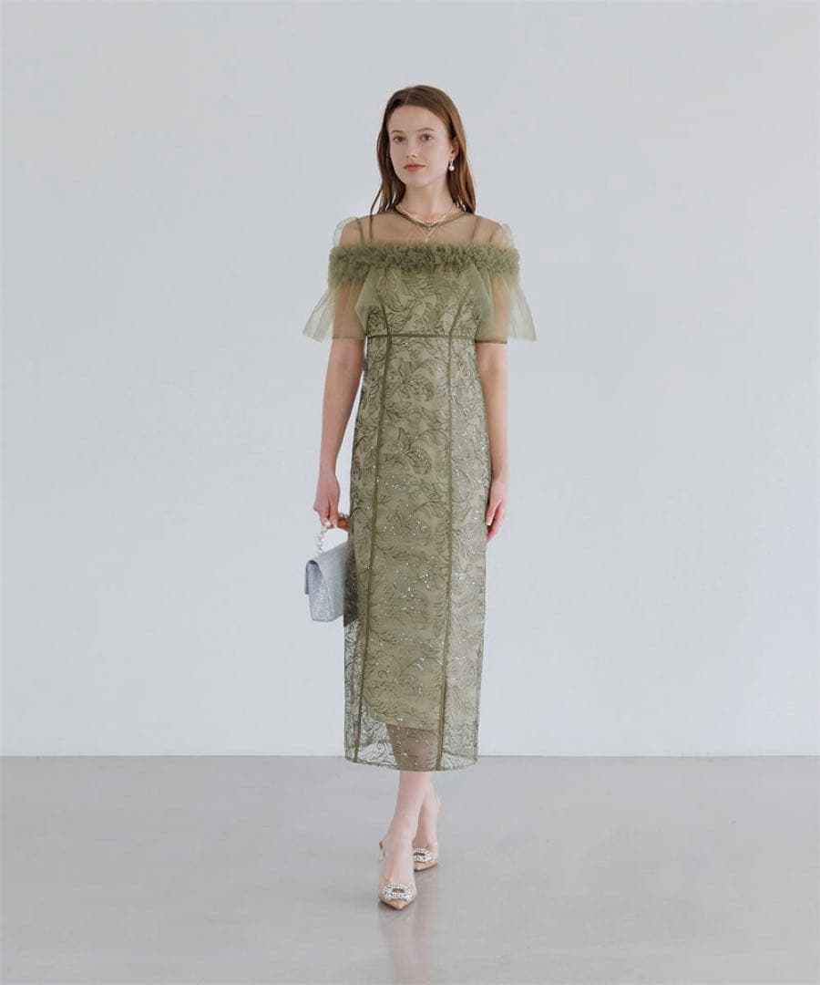 Leja 3WAYフラワーチュールアシンメトリーIラインワンピースドレス