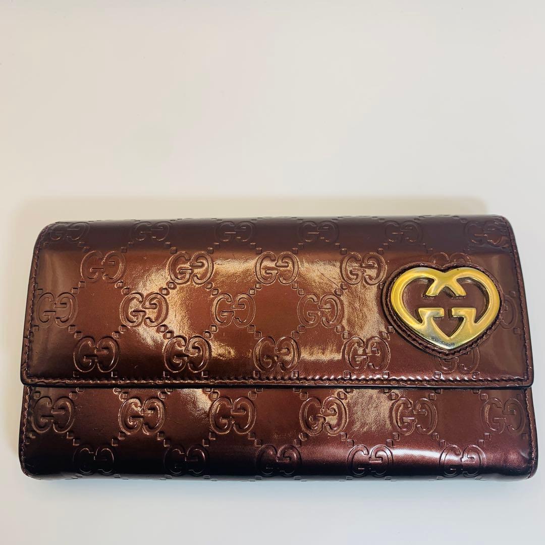GUCCIグッチ 長財布 ラブリー/シマライン 251861 ブラウン レザー