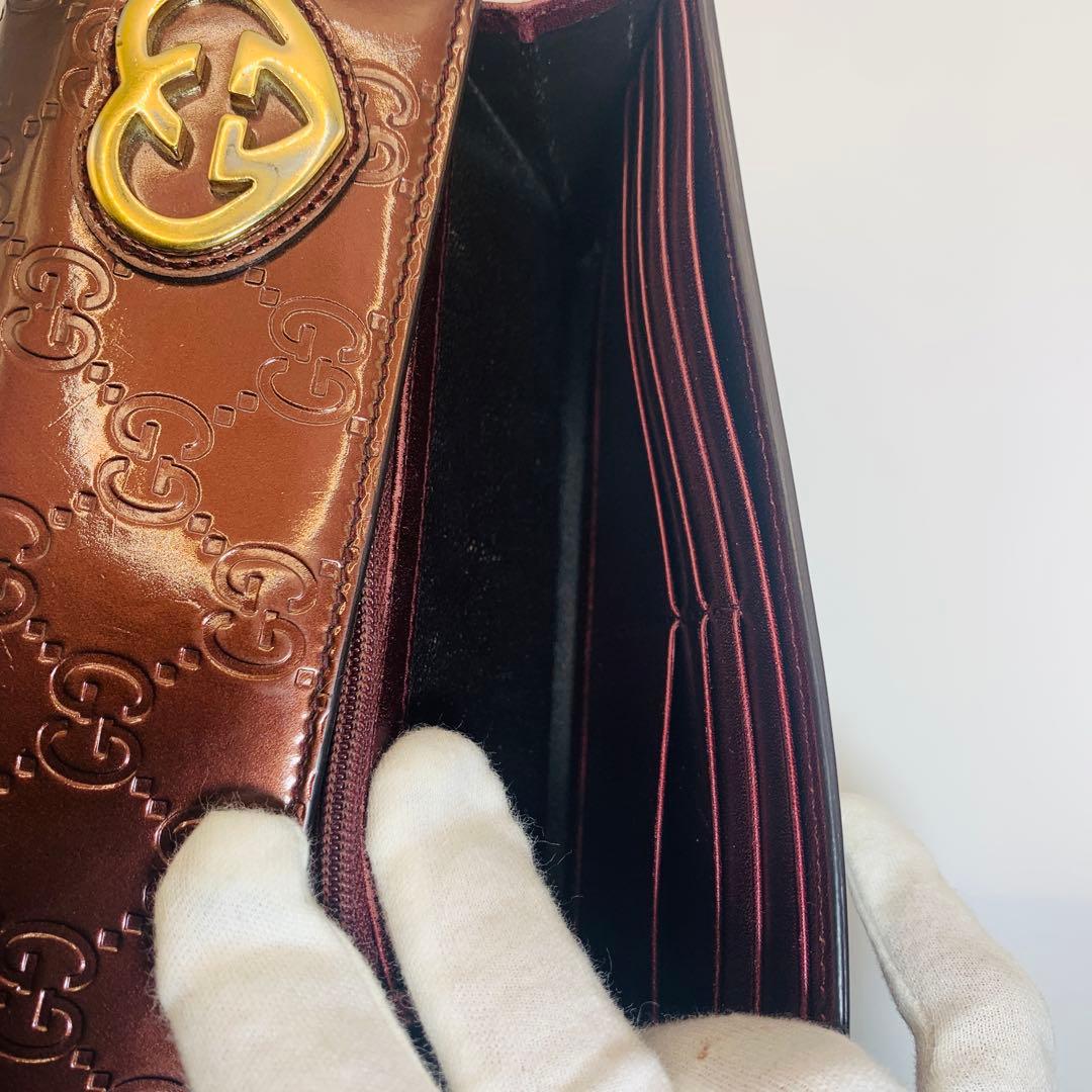 GUCCIグッチ 長財布 ラブリー/シマライン 251861 ブラウン レザー