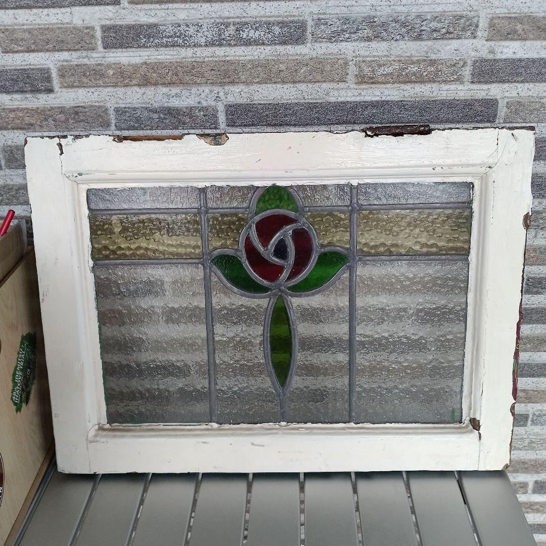 「リー」アンティークガラス　窓枠付きパネル　イギリス製　洋風雑貨