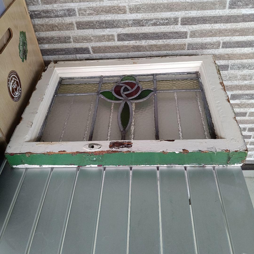 「リー」アンティークガラス　窓枠付きパネル　イギリス製　洋風雑貨