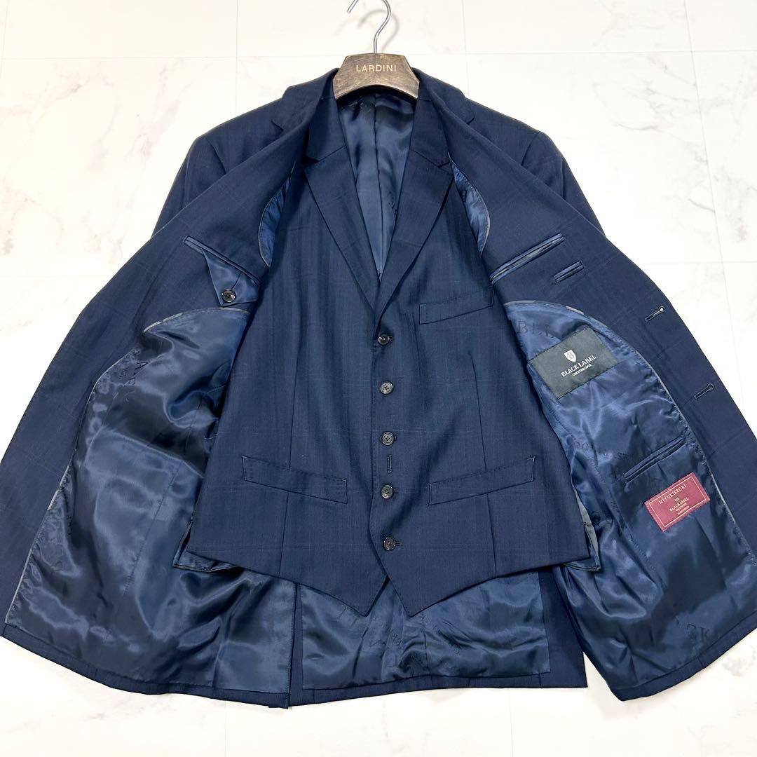 極美品 ブラックレーベルクレストブリッジ 御幸毛織 3 ピース スーツ 40 紺