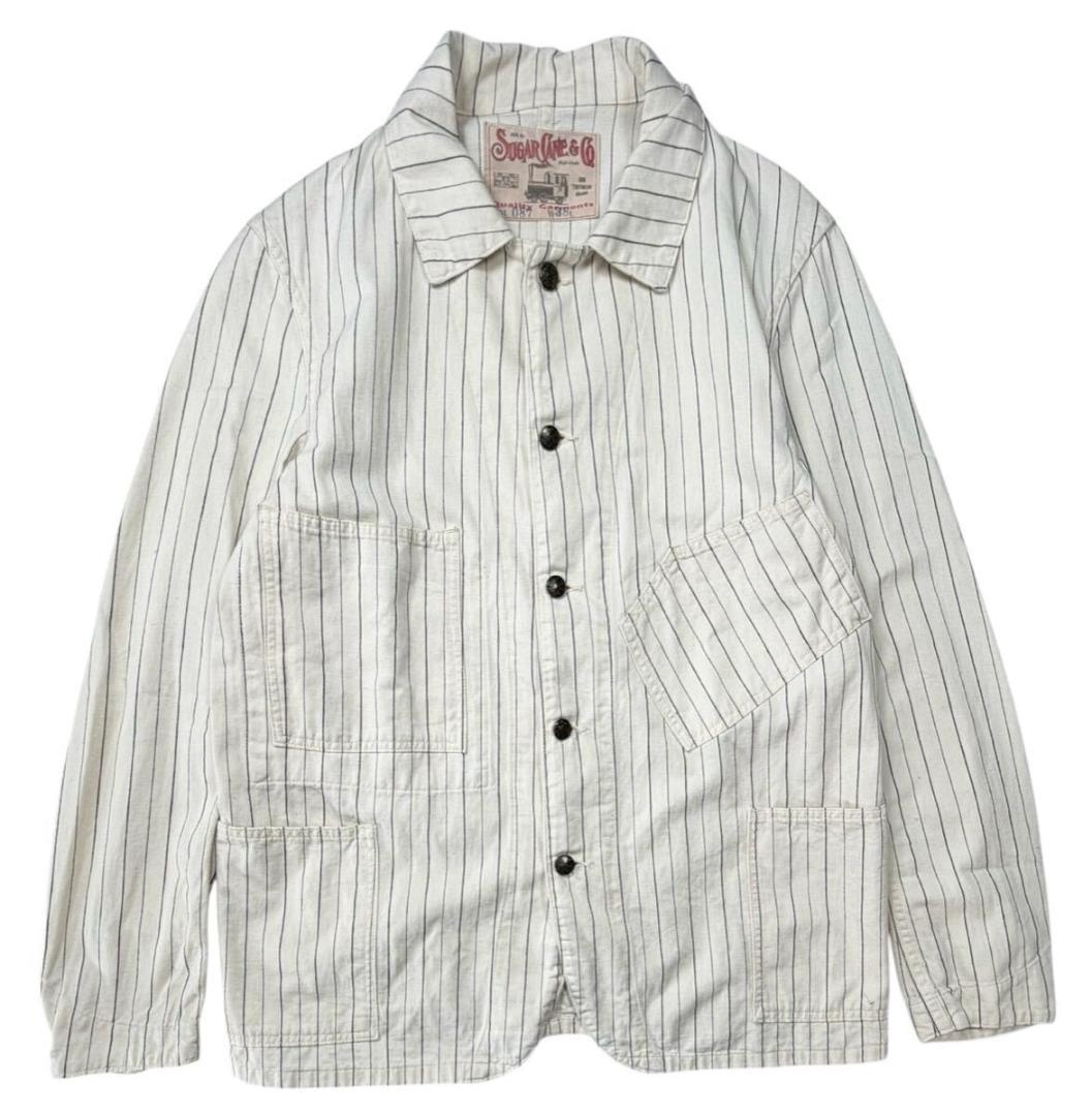 東洋 シュガーケーン ストライプ カバーオール ホワイト 38