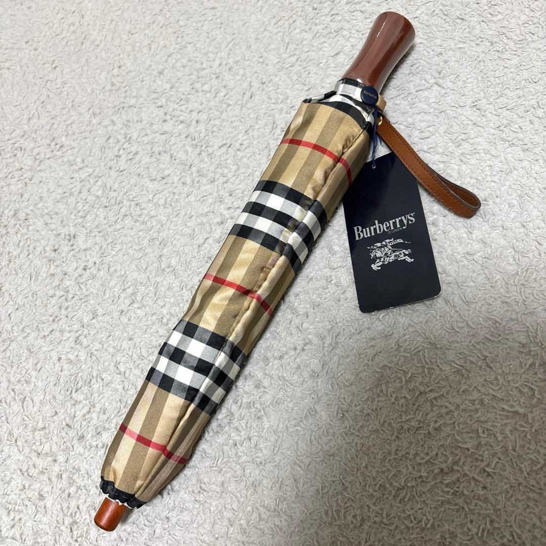 【新品タグ付】　バーバリーズ 定番　ノバチェックベージュ折り畳み傘　55cm
