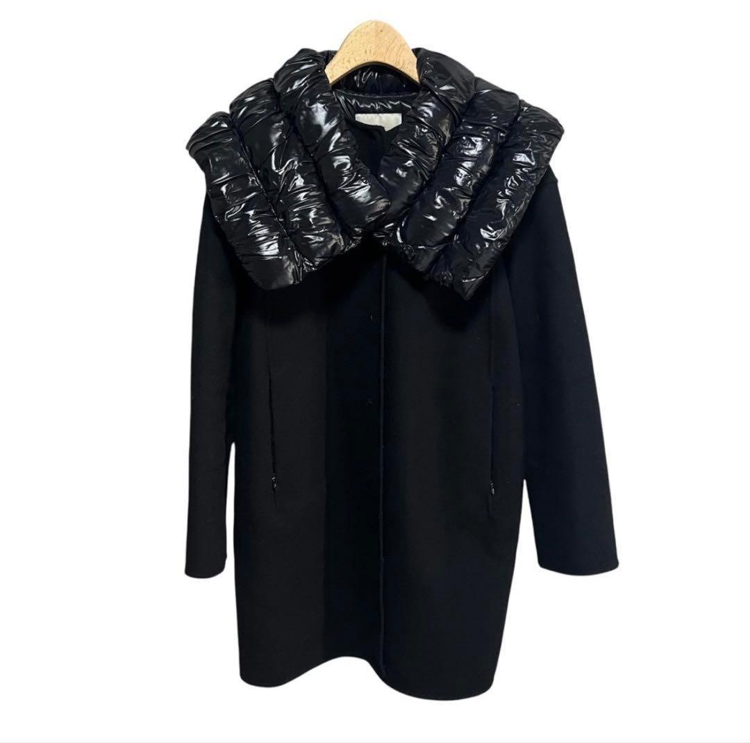 モンクレール　レアなインナーダウン付きウールコート　ダウンショール　ブラック