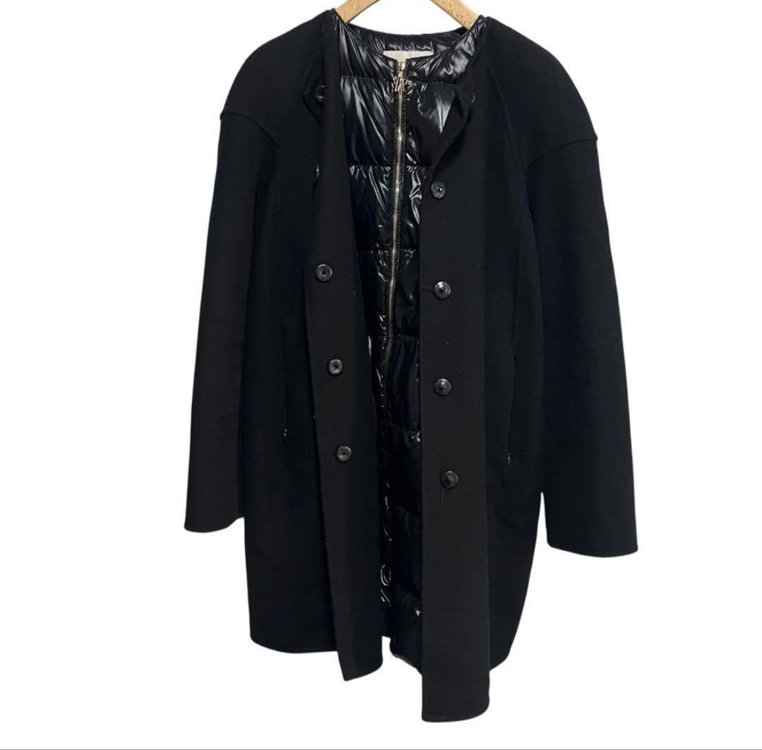 モンクレール　レアなインナーダウン付きウールコート　ダウンショール　ブラック