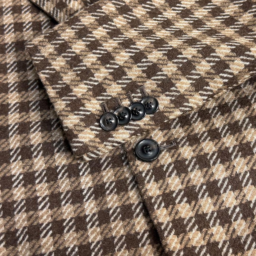J6437 美品 ラルディーニ カシミヤ混チェック柄テーラードジャケット 茶48
