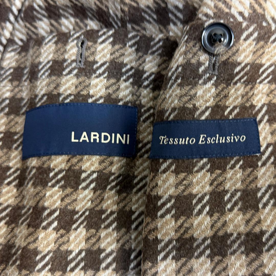 J6437 美品 ラルディーニ カシミヤ混チェック柄テーラードジャケット 茶48