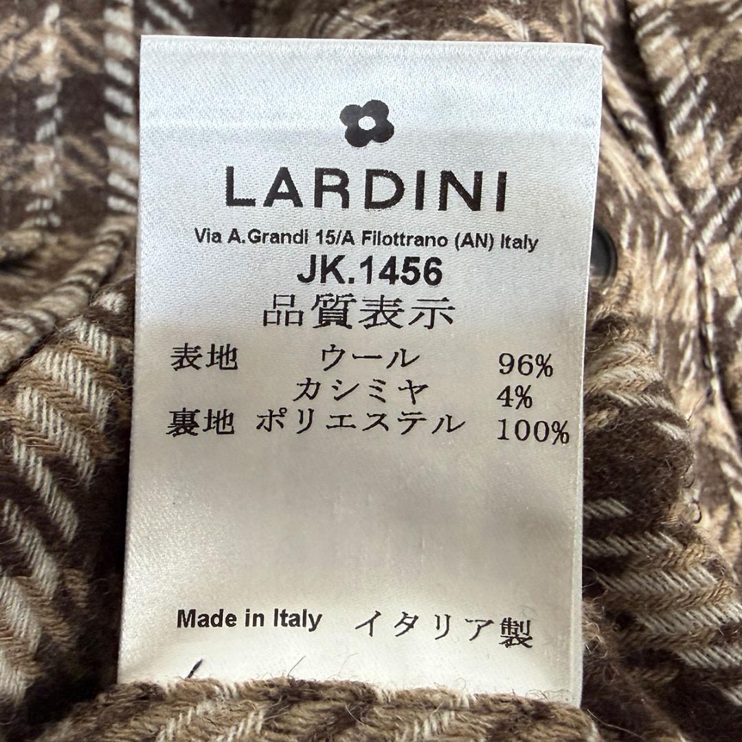 J6437 美品 ラルディーニ カシミヤ混チェック柄テーラードジャケット 茶48