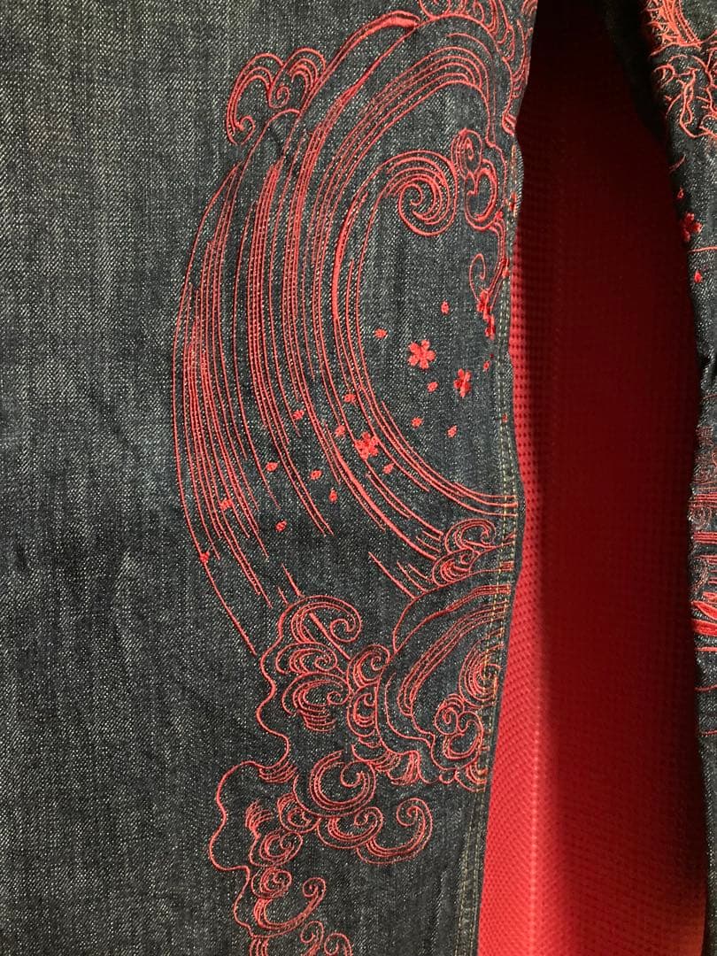 絡繰魂 流儀圧搾 赤龍刺繍デニム 36インチ