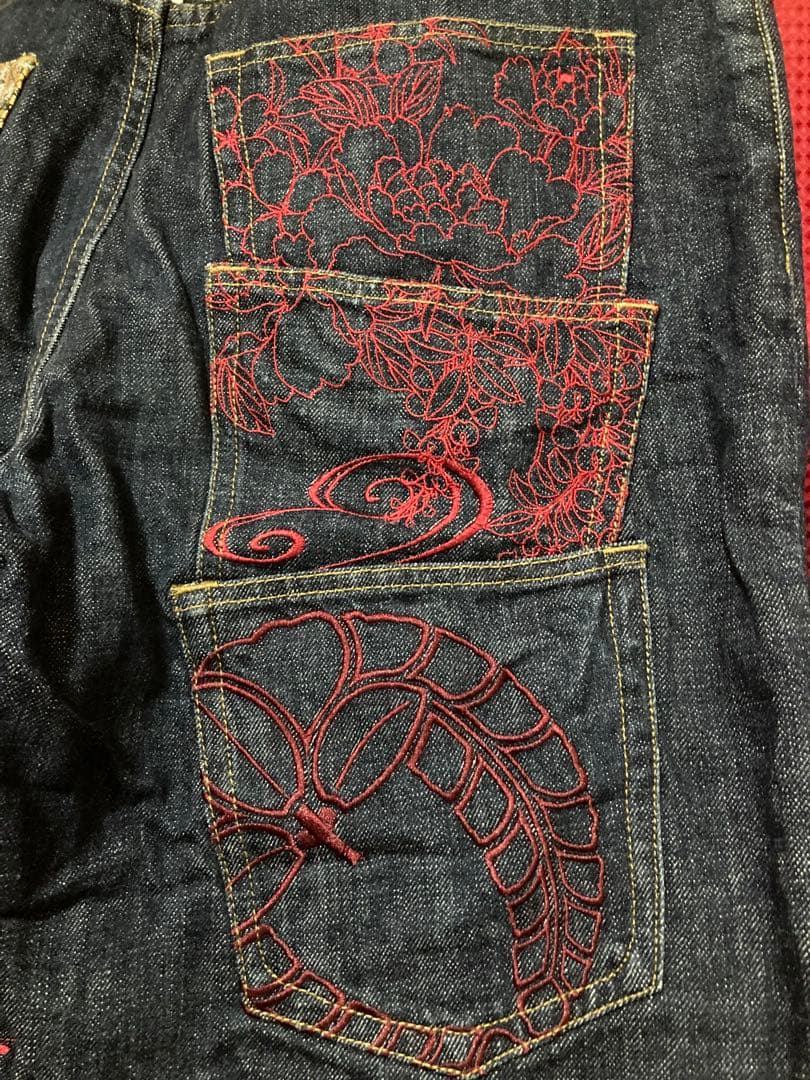 絡繰魂 流儀圧搾 赤龍刺繍デニム 36インチ