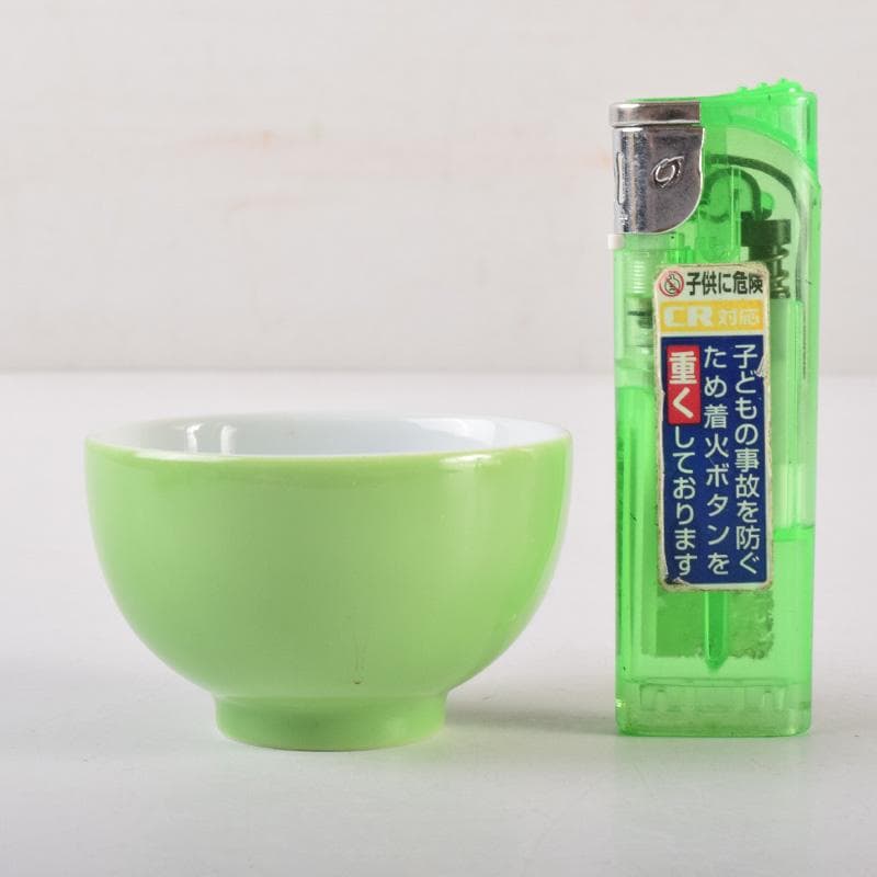煎茶道具　賣茶流　黄緑釉　祝壽茶碗　五客　共布共箱　V　7978