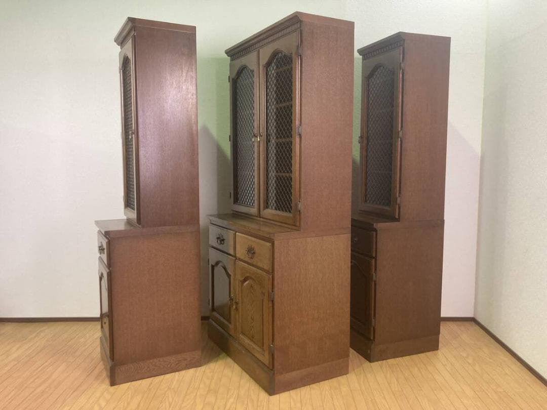 コスガ アンティーク 格子ガラス扉 無垢 カップボード 収納棚 飾り棚 食器棚