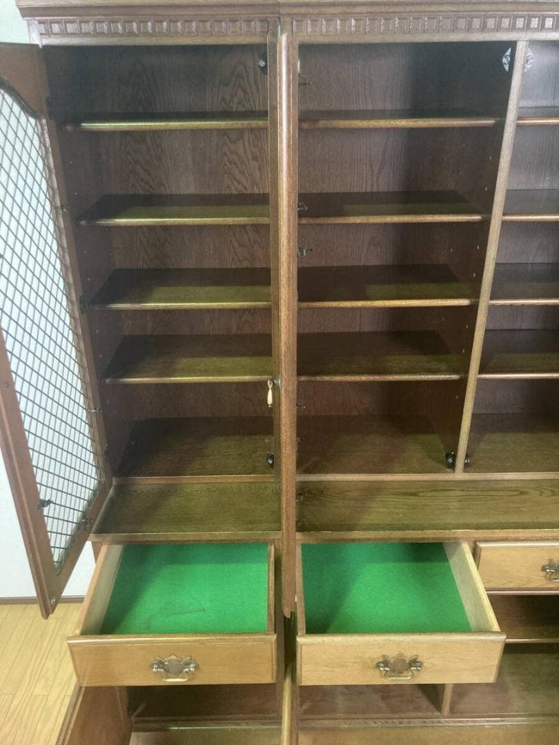 コスガ アンティーク 格子ガラス扉 無垢 カップボード 収納棚 飾り棚 食器棚