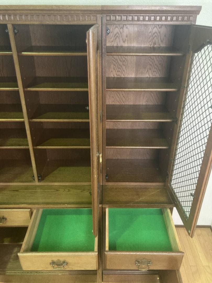 コスガ アンティーク 格子ガラス扉 無垢 カップボード 収納棚 飾り棚 食器棚