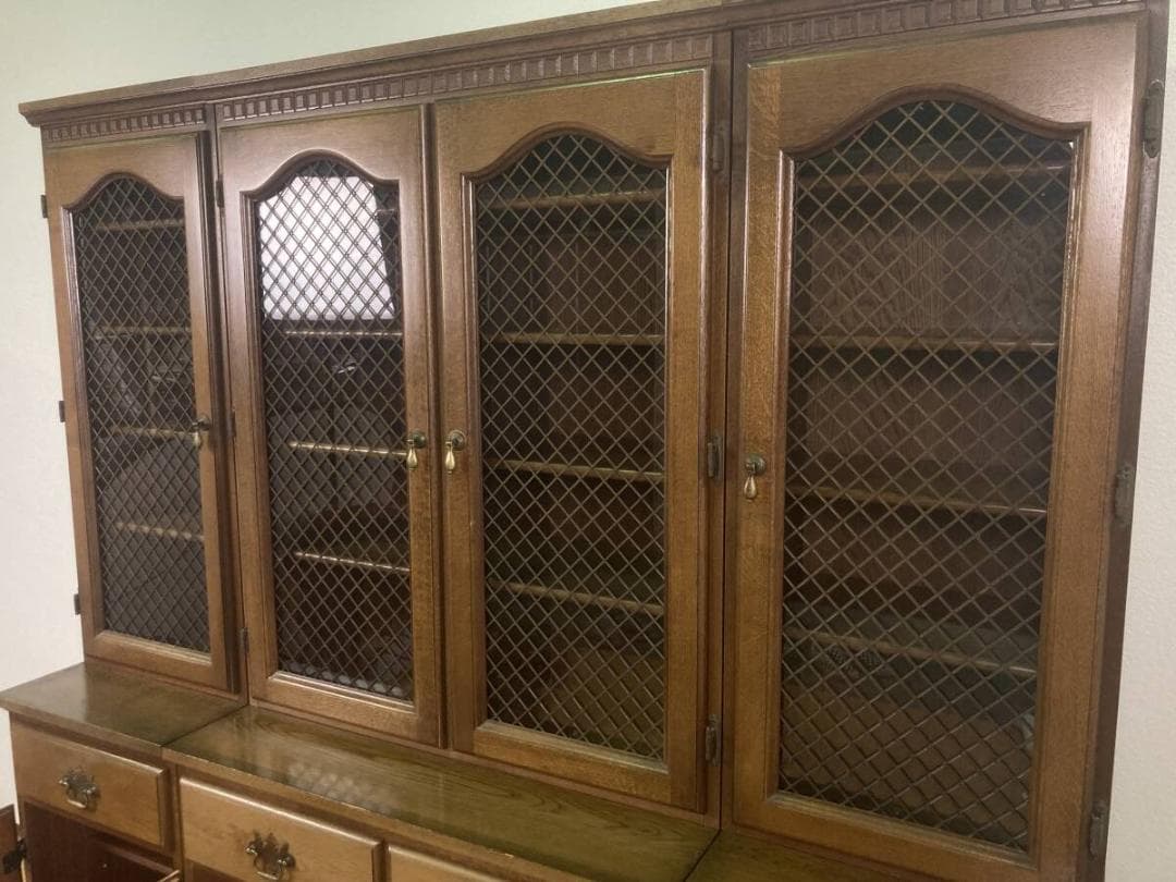 コスガ アンティーク 格子ガラス扉 無垢 カップボード 収納棚 飾り棚 食器棚