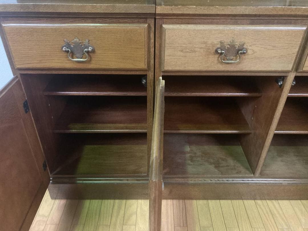 コスガ アンティーク 格子ガラス扉 無垢 カップボード 収納棚 飾り棚 食器棚