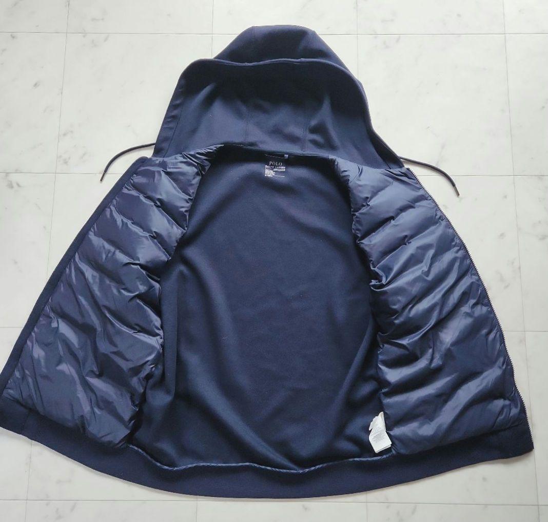 美品 ラルフローレン 切替 ポニー刺繍 ダウンベスト 紺 フード付き Mサイズ