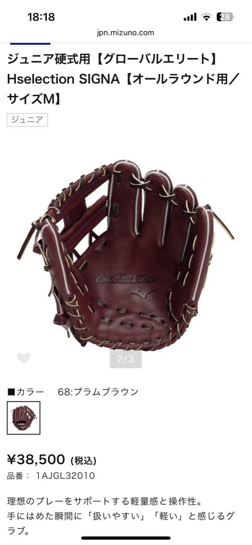 お値下げしました！Mizuno SIGNA硬式グローブ Mサイズ