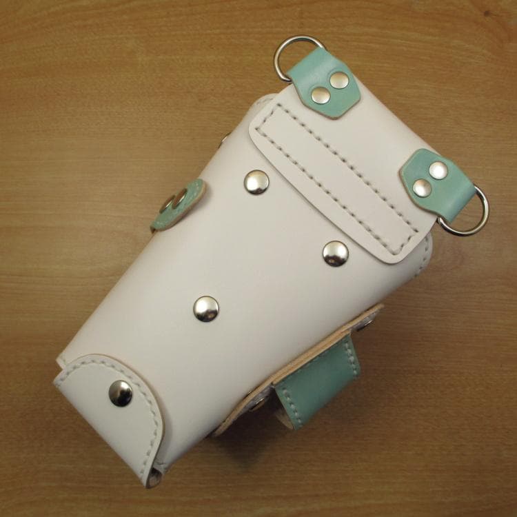 ホワイト＆空色　６丁差し　本革シザーケース　SCA-151/CWA