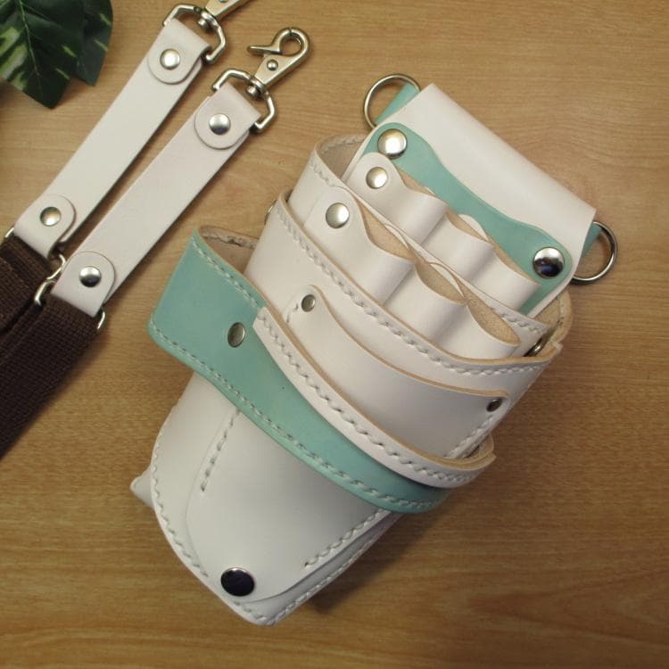 ホワイト＆空色　６丁差し　本革シザーケース　SCA-151/CWA