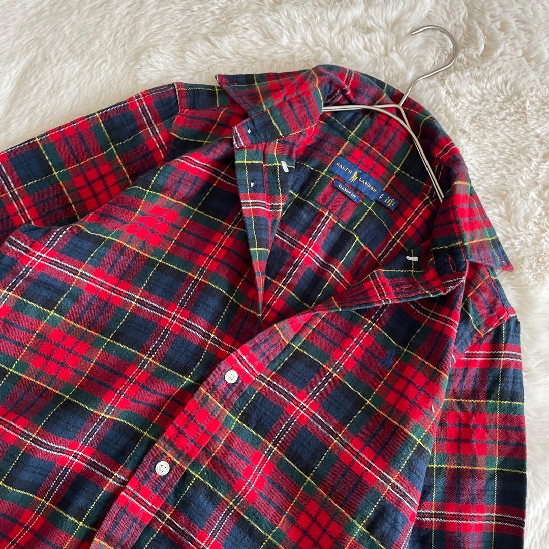 美品　ラルフローレン　S ネルシャツ　タータンチェック　ポニー刺繍　レッド系