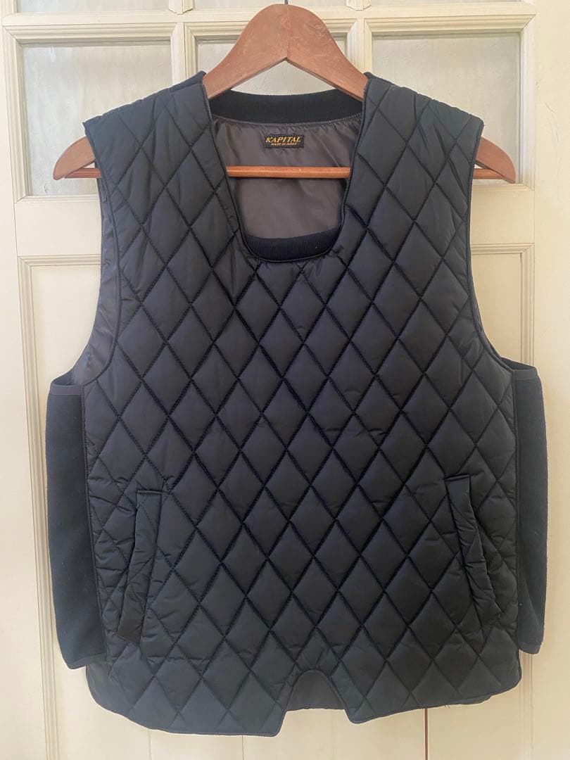 KAPITAL キルティング ライナーベスト 黒 リブ切替 ポケット付き