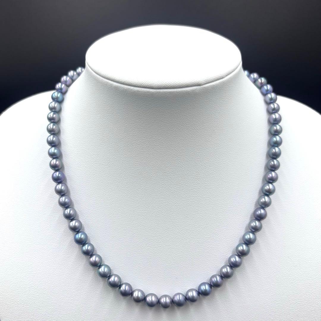 照り最強✨干渉色◎ あこや本真珠 7mmパールネックレス シルバー/ブルーグレー
