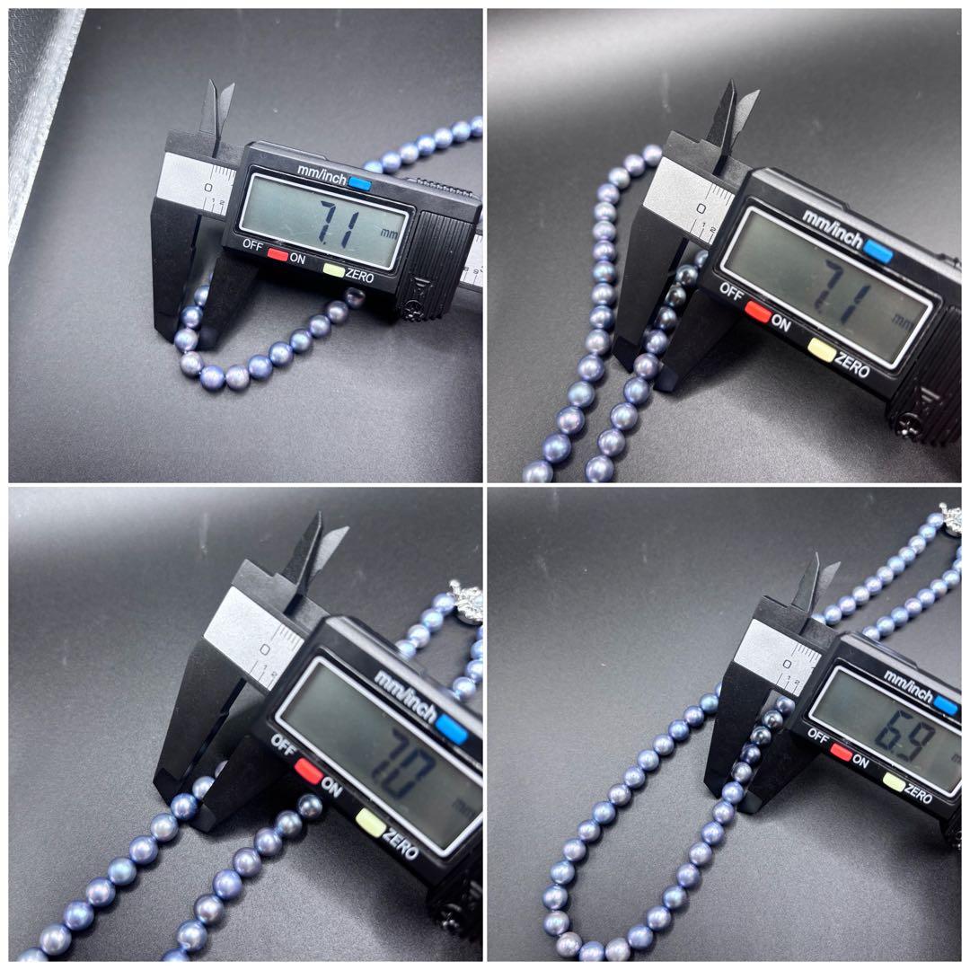 照り最強✨干渉色◎ あこや本真珠 7mmパールネックレス シルバー/ブルーグレー