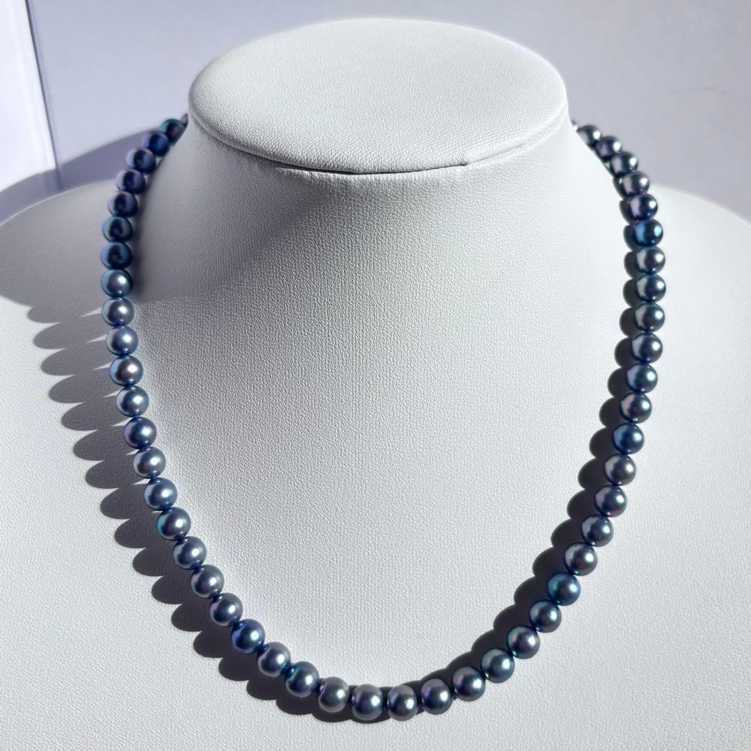 照り最強✨干渉色◎ あこや本真珠 7mmパールネックレス シルバー/ブルーグレー