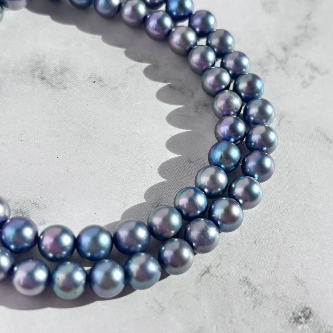 照り最強✨干渉色◎ あこや本真珠 7mmパールネックレス シルバー/ブルーグレー