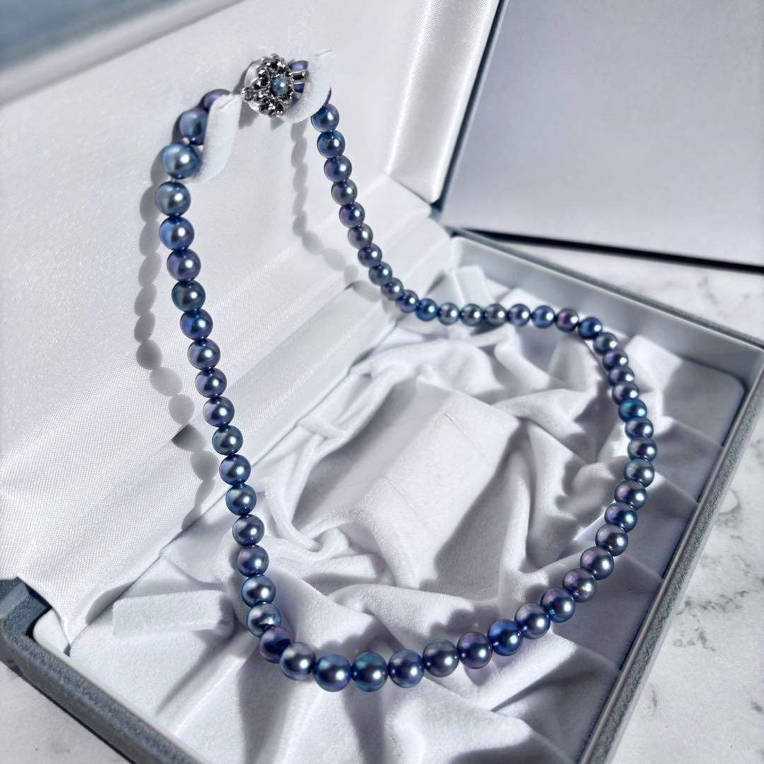 照り最強✨干渉色◎ あこや本真珠 7mmパールネックレス シルバー/ブルーグレー