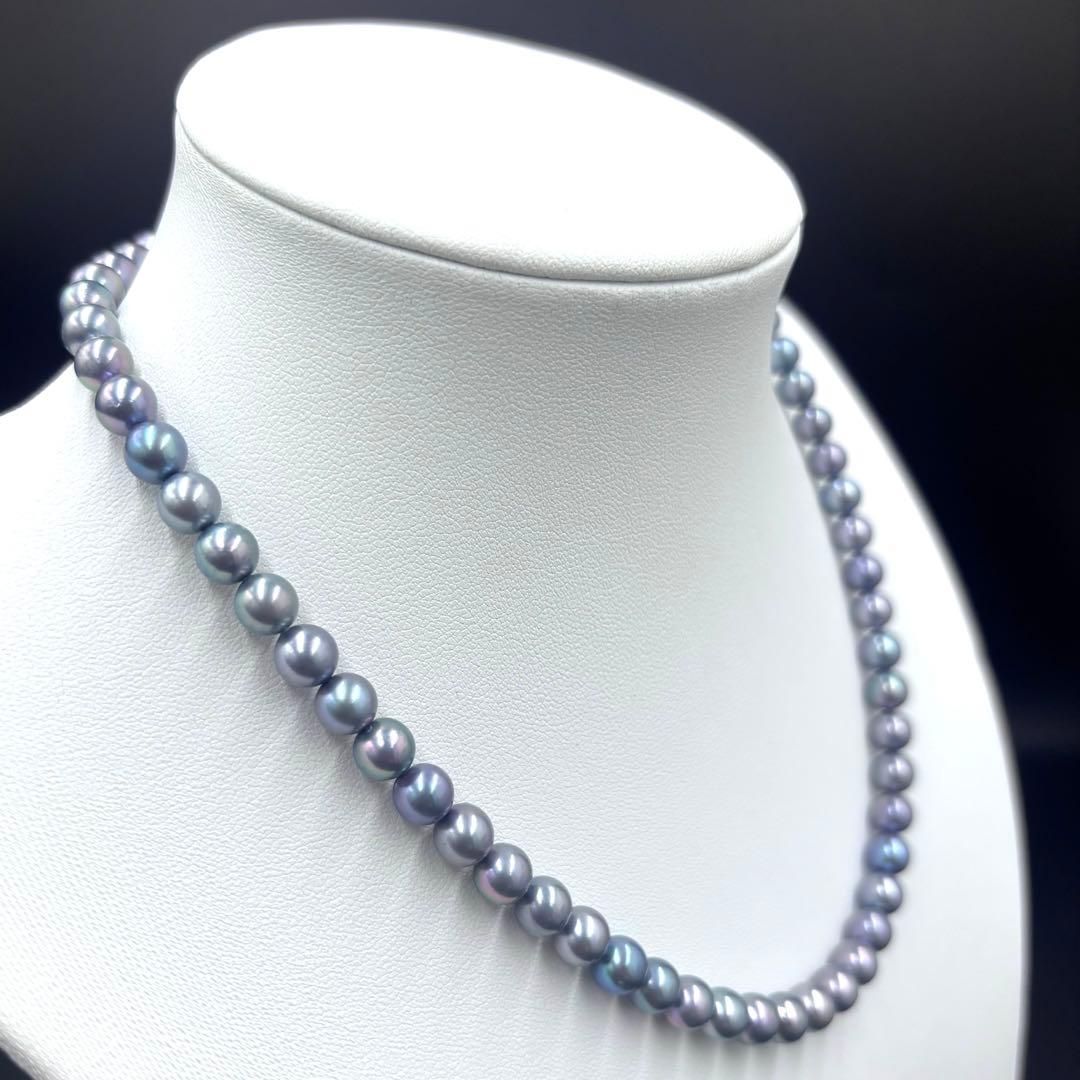 照り最強✨干渉色◎ あこや本真珠 7mmパールネックレス シルバー/ブルーグレー