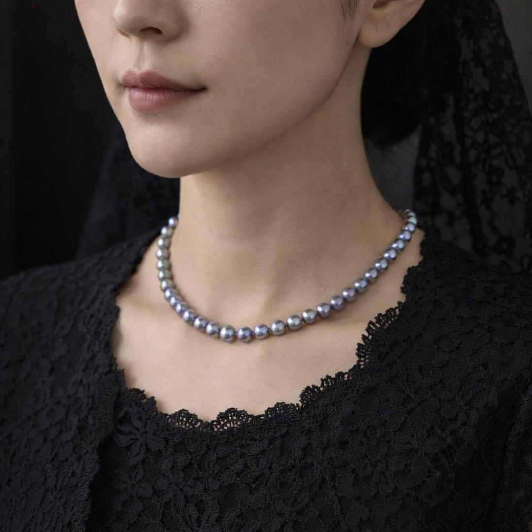 照り最強✨干渉色◎ あこや本真珠 7mmパールネックレス シルバー/ブルーグレー