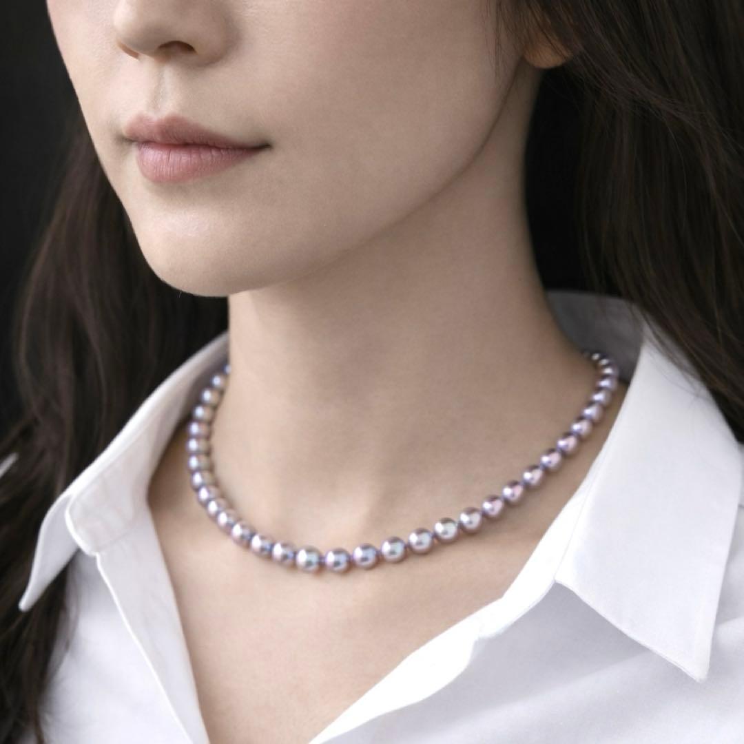 照り最強✨干渉色◎ あこや本真珠 7mmパールネックレス シルバー/ブルーグレー