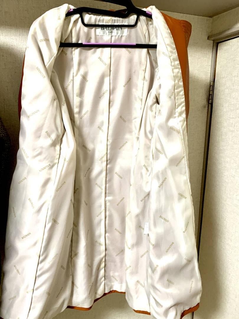 [ヒヒン]BALMAIN バルマン ラムレザー コート 黄橙色 サイズ11
