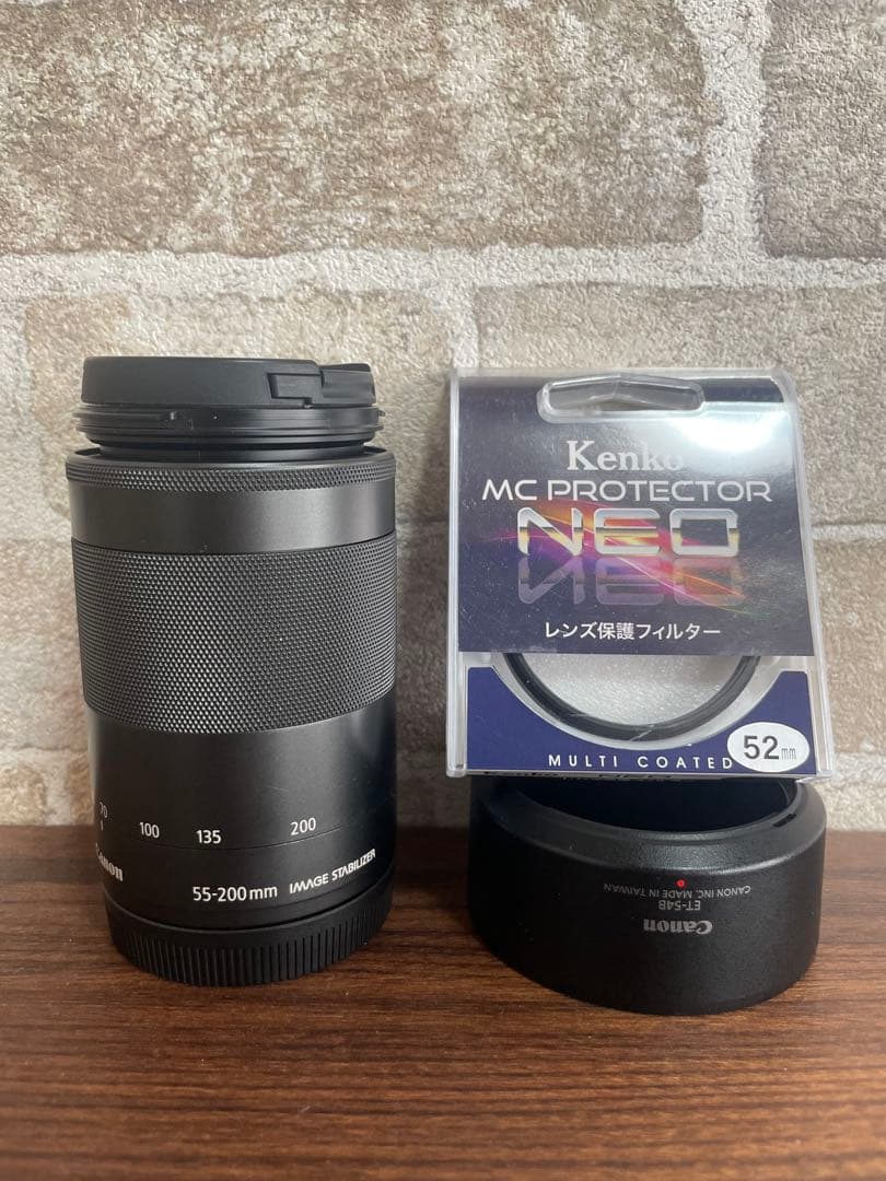EF-M55-200F4.5-6.3 IS STM＋純正フード＋レンズフィルター