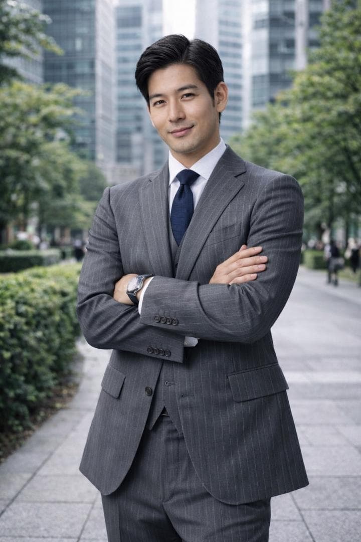 TAKEO KIKUCHI グレー ストライプ ビジネススーツ⑥◇