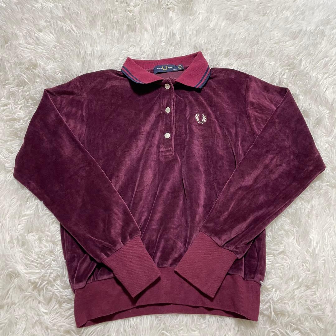 美品　FRED PERRY フレッドペリー　ベロア　ポロシャツ　長袖　刺繍ロゴ