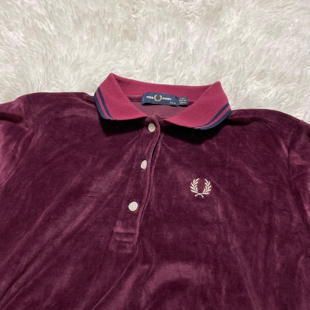 美品　FRED PERRY フレッドペリー　ベロア　ポロシャツ　長袖　刺繍ロゴ