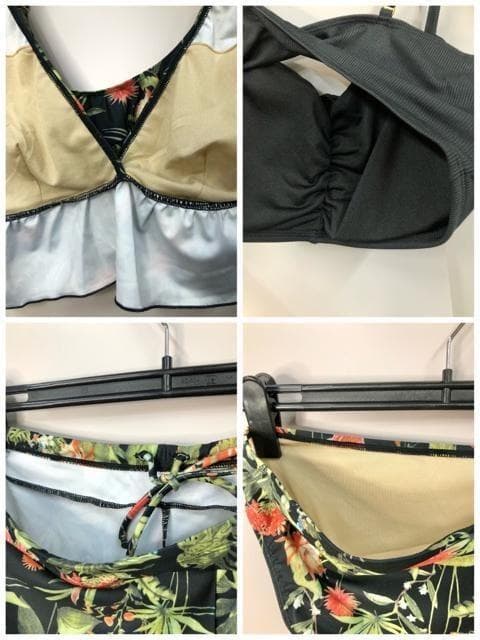 新品☆3L♪黒系♪水着5点セット♪ビスチェ×バンドゥビキニ♪短パン☆s890