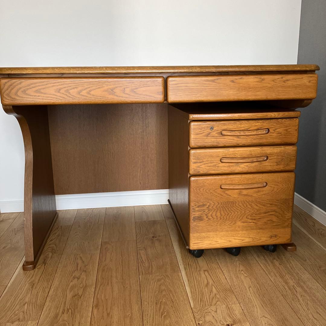 ①浜本工藝　木製学習机 引き出し2個 2点セットの机のみ