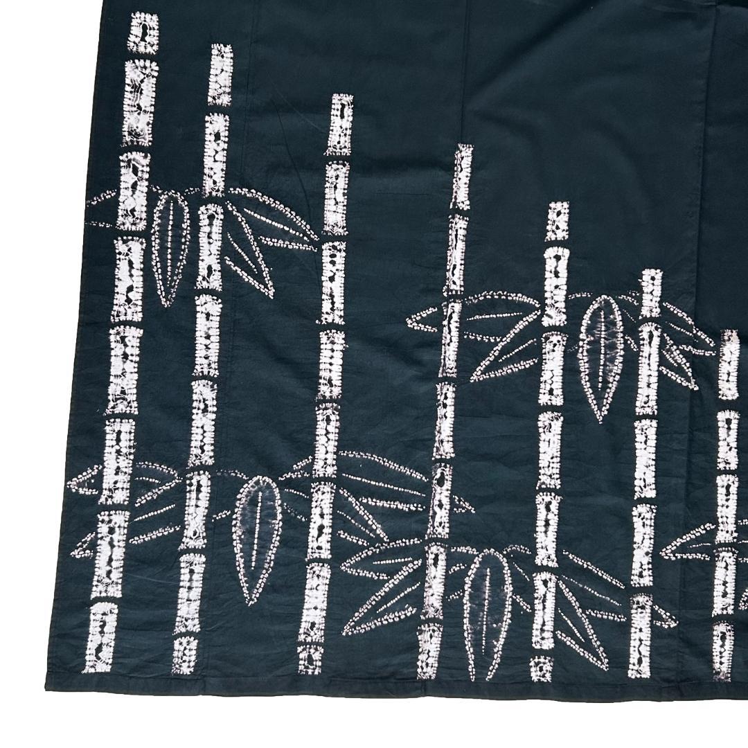 浴衣 未使用 新古品 綺麗 綿 濃緑～黒色 竹 付下げ調 プレタ Ｌ寸 MWR